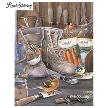 REALSHINING с ботинками, птицами, алмазная вышивка крестиком, квадратная Алмазная вышивка с Носорогом изготовленный на заказ Алмазная вышивка FS606