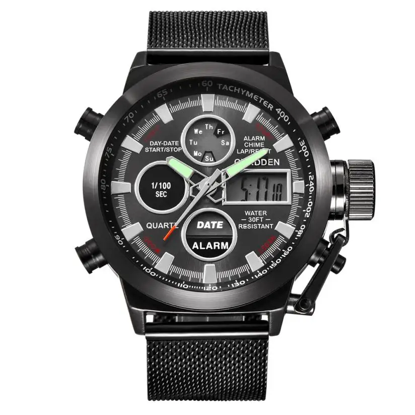

XINEW Men's Watch Dual Time LED Digital Wristwatch Quartz-watch Movt Steel Erkek Saatleri Men Watch Men Clock Watch Men 3003