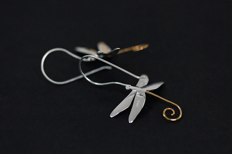 Lotus весело Настоящее стерлингового серебра 925 природных Стиль ручной работы Fine Jewelry Симпатичные Стрекоза серьги для женщин brincos