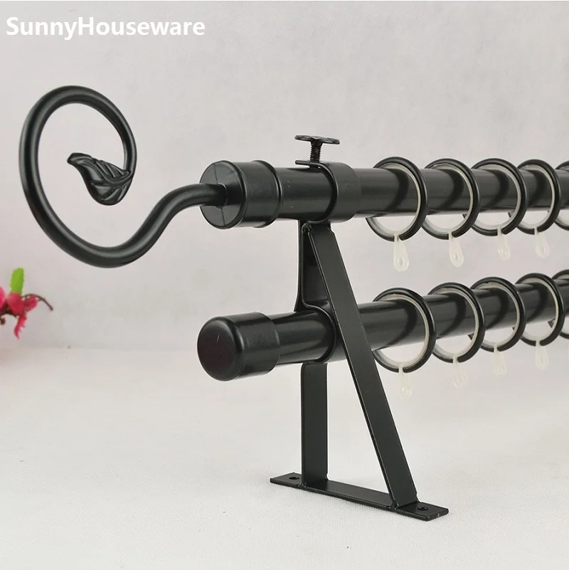 SunnyHouseware 22mm Black Wrought Iron 2*100cm double Curtain Rod Set