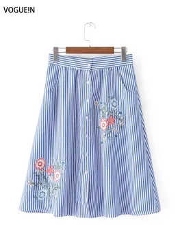 

VOGUEIN New Womens Striped Print Floral Embroidered Pockets Button Down Mini Skirt Size SML Wholesale