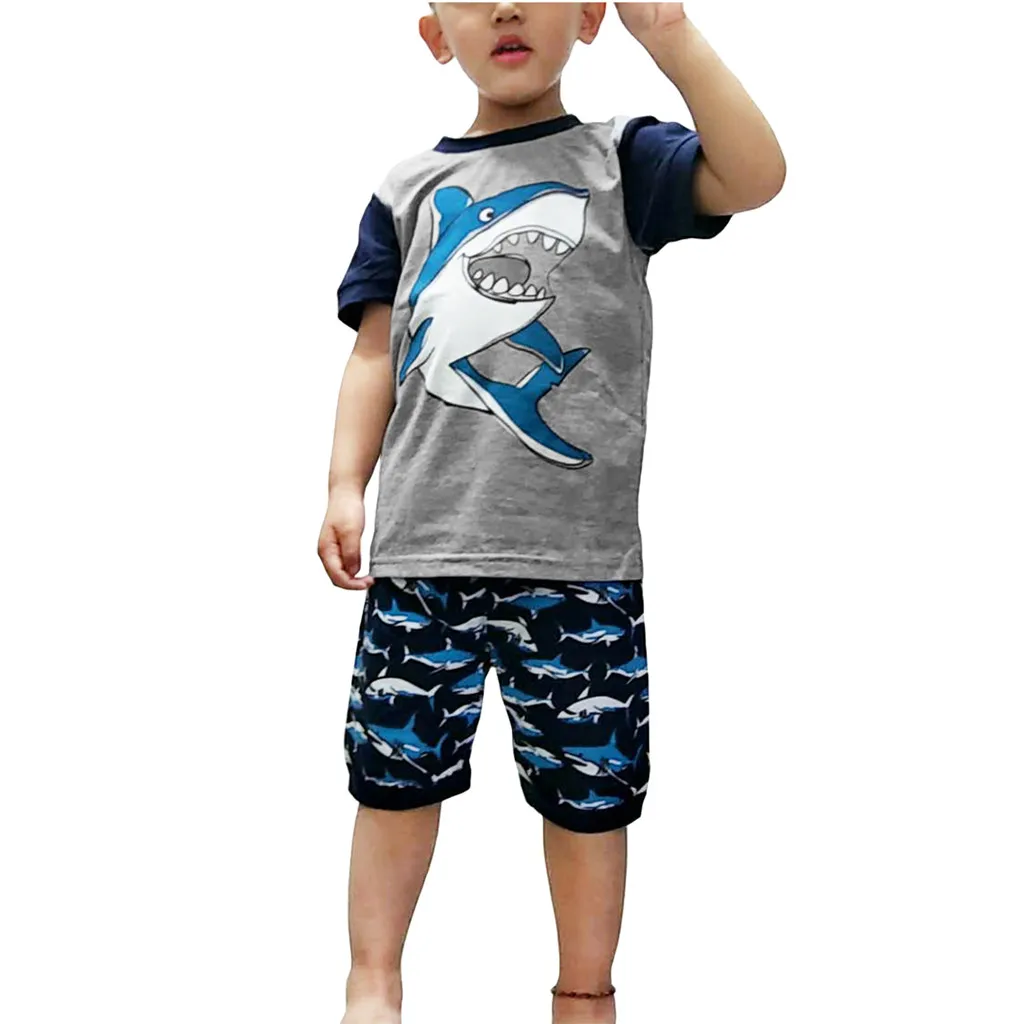 

Baby Boys Clothes Set Summer Toddler Boy Outfits Cartoon Shark Print T shirt+Shorts Summer Children Clothing 1 2 3 4 5 6 Years