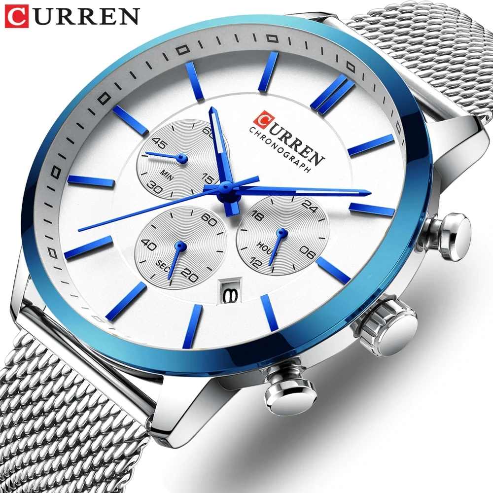 CURREN Часы мужские модные деловые часы мужские повседневные водонепроницаемые кварцевые наручные часы синие стальные часы Relogio Masculino