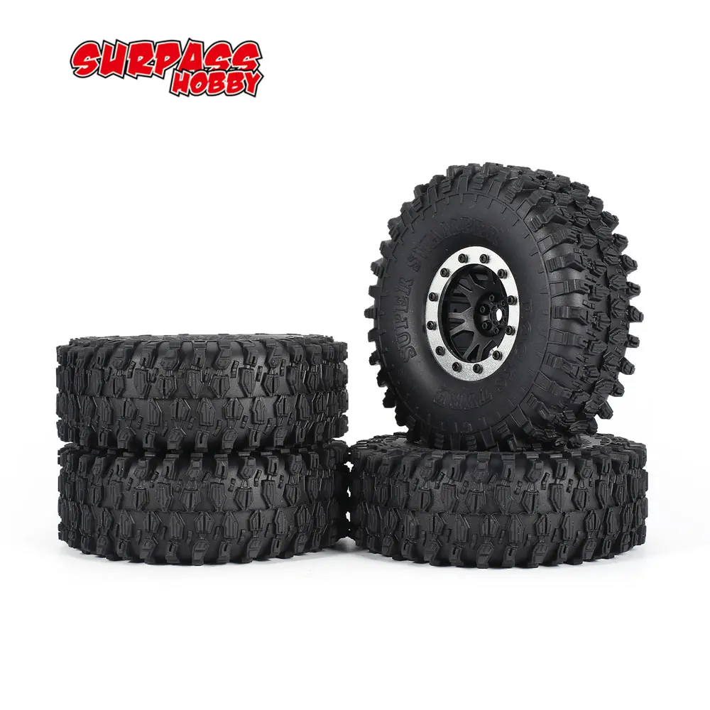 

SURPASS HOBBY 4pcs 5020 110mm 1.9in Rim Rubber Tyre Tires Beadlock Wheel Set for Axial SCX10 RC4WD D90 1/10 RC Crawler Car Model