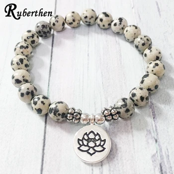 

Ruberthen New Arrival Design Dalmatian Natural Stone Bracelet Men`s Wrist Mala Beads Jewelry Solar Plexus Bracelet