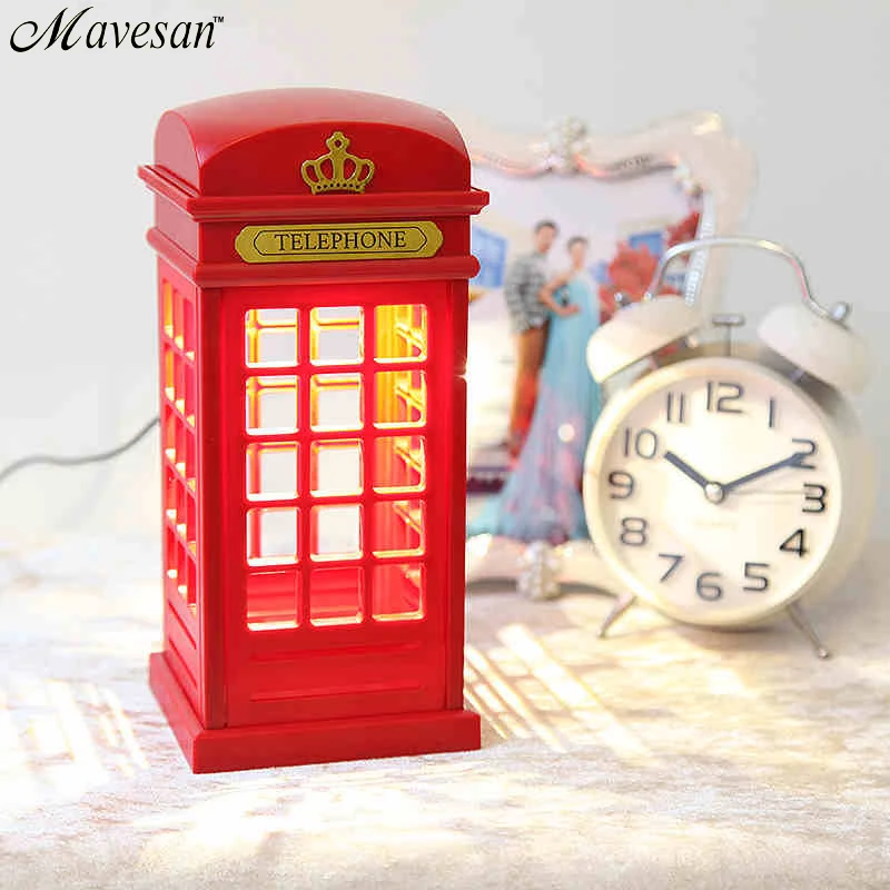

Retro London Telephone Booth Night Light USB Battery Dual-Usb LED Bedside Table Lamp luminarias
