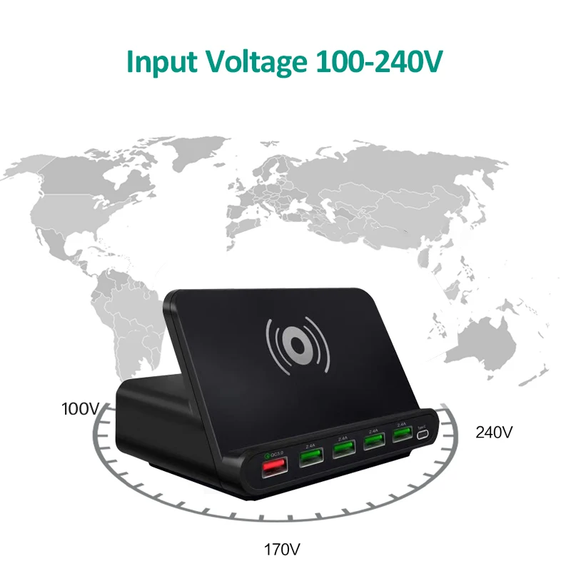 Беспроводное зарядное устройство iNGMAYA Qi с несколькими портами USB для быстрой зарядки типа C для iPhone X samsung huawei Nexus Mi USB-C адаптер