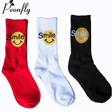 PEONFLY Модные Милая мультяшная улыбка уход за кожей лица для женщин носки для девочек высокое качество повседневное хлопковые носки красный