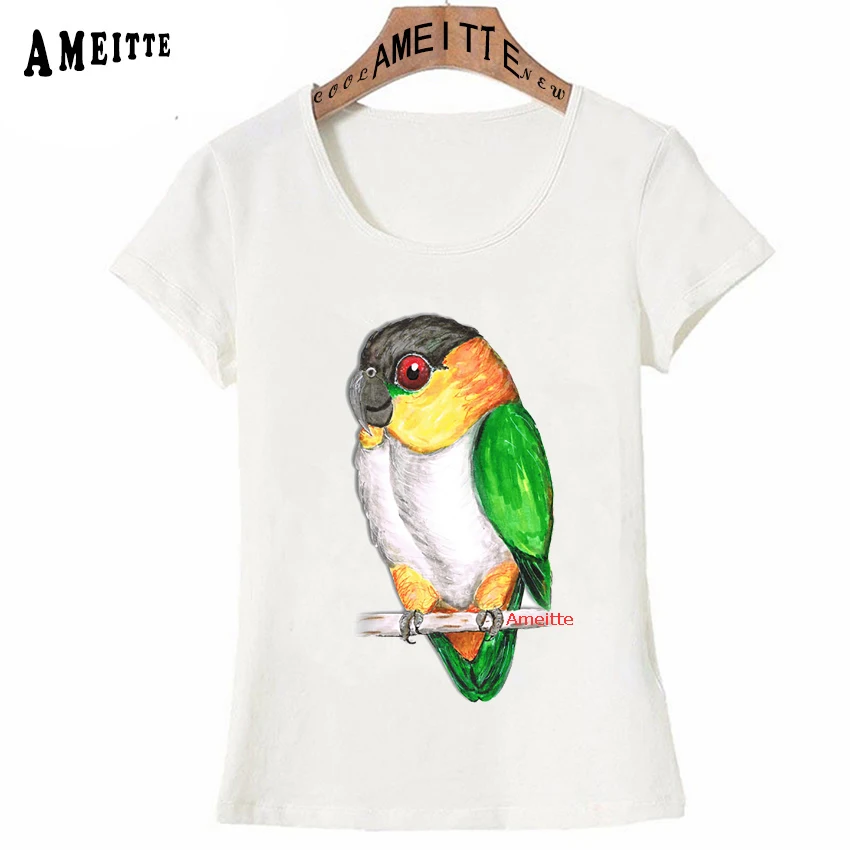 

Colorful Summer Fashion Women T Shirt Black Headed Caique Parrot Big Print T-Shirt Cute Girl Casual Tops Funny Bird Lovers Tees