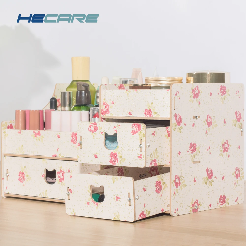 Pink Color Modern Desktop Wooden Office Organizer Home Bathroom Desk for Wood Boxes Gift Storage Box Drawer | Дом и сад