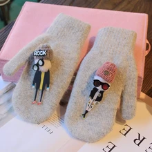 Зимние перчатки женские модные Мультяшные девушки теплые перчатки мех кролика перчатки без пальцев Вязаные Варежки женские варежки Femme