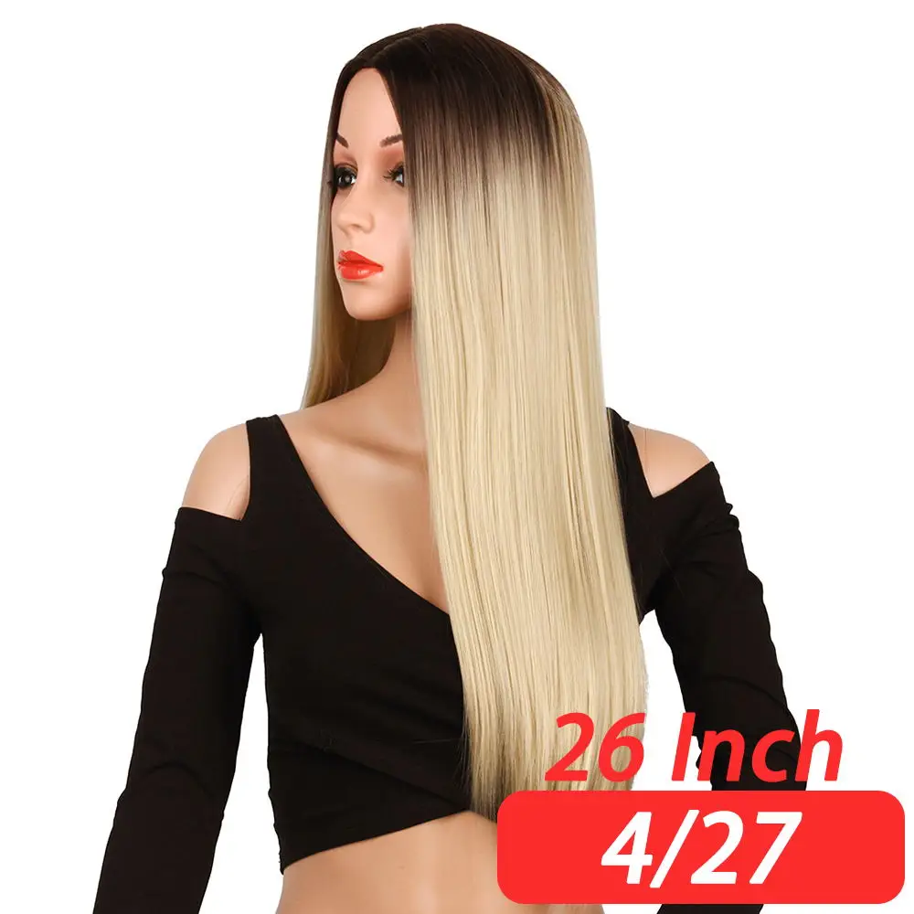 Pageup платиновый блондин парик 26 дюймов Pruik длинные прямые Термостойкие парики Омбре медовый блонд синтетические волосы парики для женщин - Цвет: Blonde