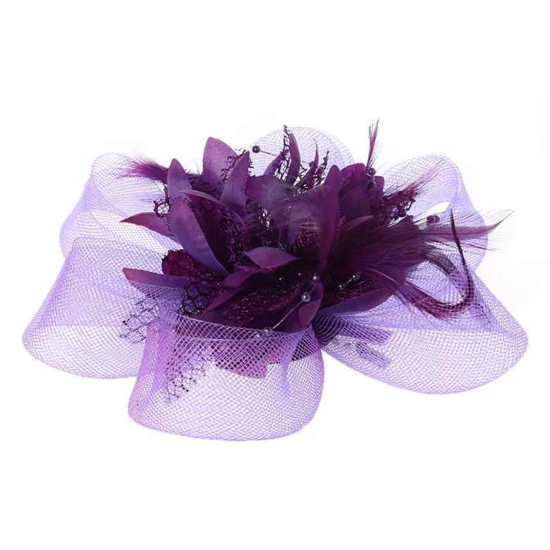 Womens Flower Feather Beads Mesh Corsage Hair Clips Fascinator Bridal Hairband - Цвет: PL