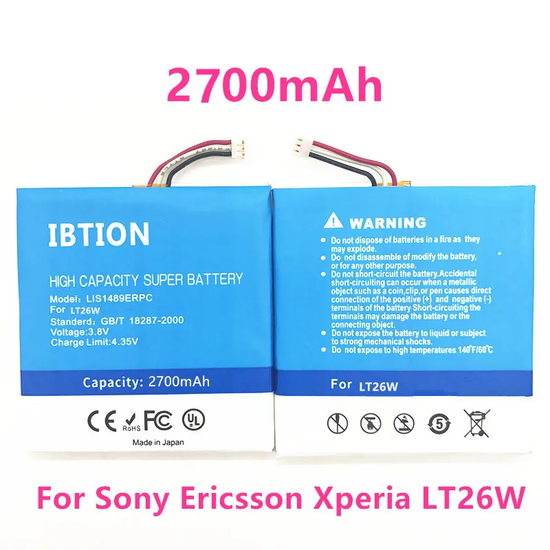 Аккумулятор IBTION для Sony Ericsson Xperia acro LT26 S LT26W 2700 мАч LIS1489ERPC | Мобильные телефоны и