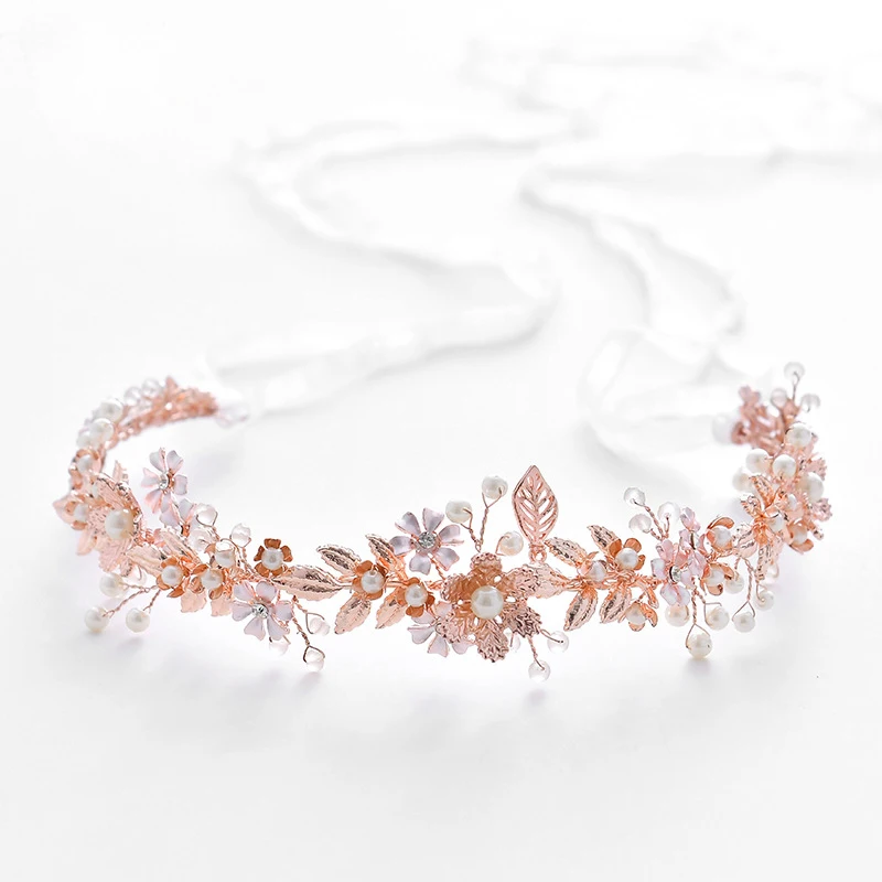 Rose gold Розовые Золотые листья тиара с цветочными элементами свадебные ободки Корона жемчужные аксессуары для волос свадебный головной убор трендовые вечерние головные уборы для девушек Подарок - Окраска металла: Rose gold