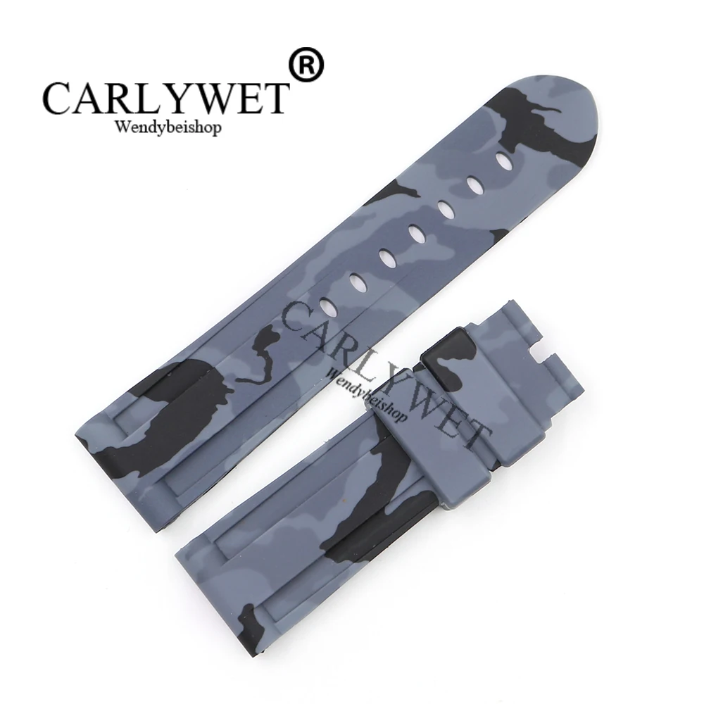 

CARLYWET 24mm Hot Sell Newest Camo Grey Waterproof Silicone Rubber Replacement Wrist Watch Band Strap Belt Without buckle
