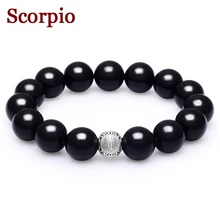 Классические черные Агаты мужской браслет с бисерамы 925 серебро Скорпион браслеты с подвесками мужской стерлингов серебряные ювелирные изделия