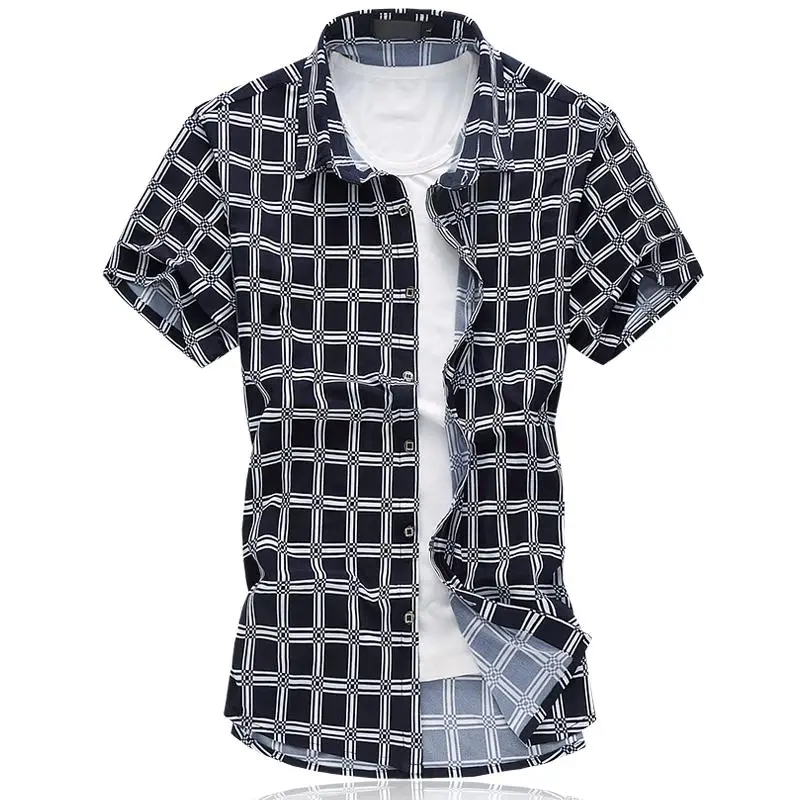 

Plaid Shirt Mens Short sleeve Cotton+ Polyester Hawaii Men Shirt Blouse Mens Clothing Beach style Summer