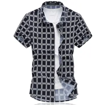 

Plaid Shirt Mens Short sleeve Cotton+ Polyester Hawaii Men Shirt Blouse Mens Clothing Beach style Summer