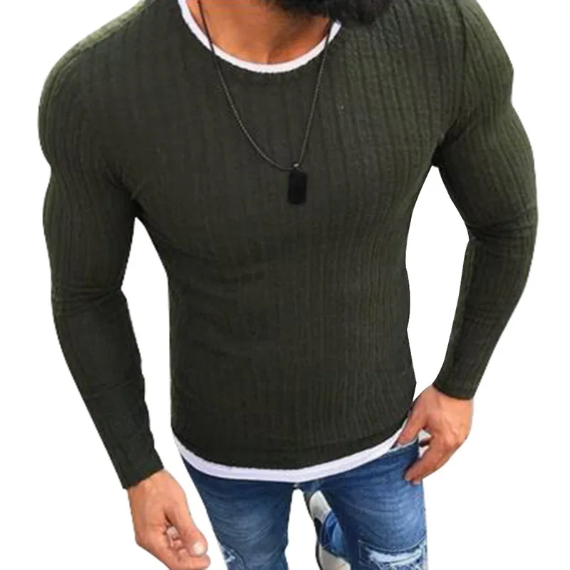 Laamei мужской осенний сексуальный обтягивающий свитер однотонный вязаный пуловер тонкий свитер с круглым вырезом тонкий свитер пуловеры размера плюс 5XL - Цвет: green