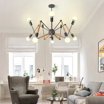 

LukLoy Spider Pendant Lights Multi-color Modern Hanging Lamp Light Adjustable Nordic Retro Living Room Loft Kitchen Wood Lamp