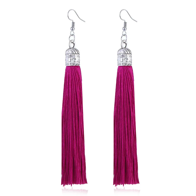 QianBei Brand Tassel Women Fashion Jewelry Bohemian Drop Dangle Long Earrings Silk Fabric Ethnic Vintage Jewlery dangle earrings drop earrings long earrings crystal tassel earrings