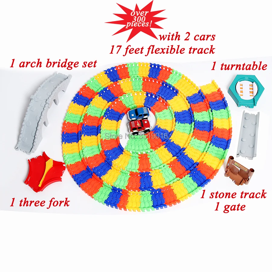 Coaster DIY Deluxe гибкая дорожная игрушка 17 футов более 300 шт. 2 автомобиля и горный
