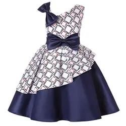Новинка 2019 года; детская одежда; платье в полоску с короткими рукавами для маленьких девочек; платье принцессы для девочек; праздничное