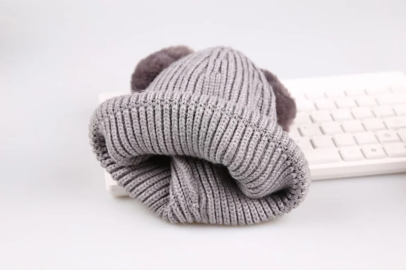 Pompom Knitted Baby Hat Warm Crochet Winter Beanie For Baby Boys Cute Toddler Baby Girls Hat Solid Knit Infant Beanie Hat New (3)