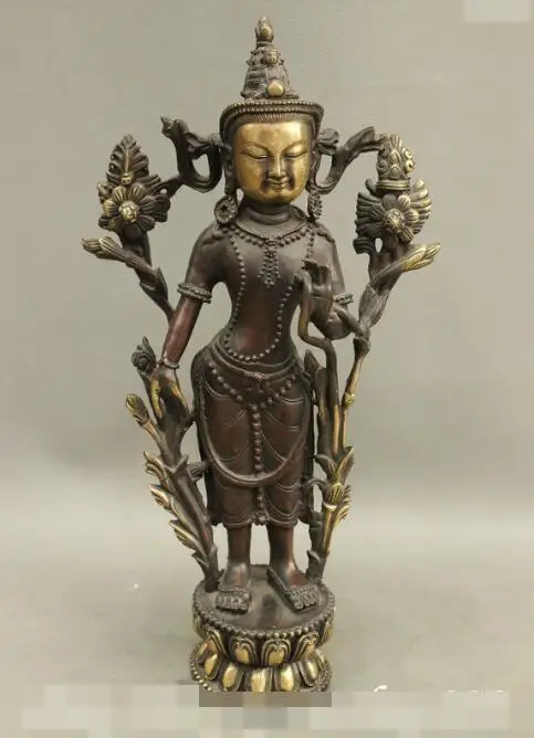 

S03208 13 Tibet Bronze Gilt Lotus White Tara Kwan-yin Bodhisattva Goddess Buddha Statue (B0328)