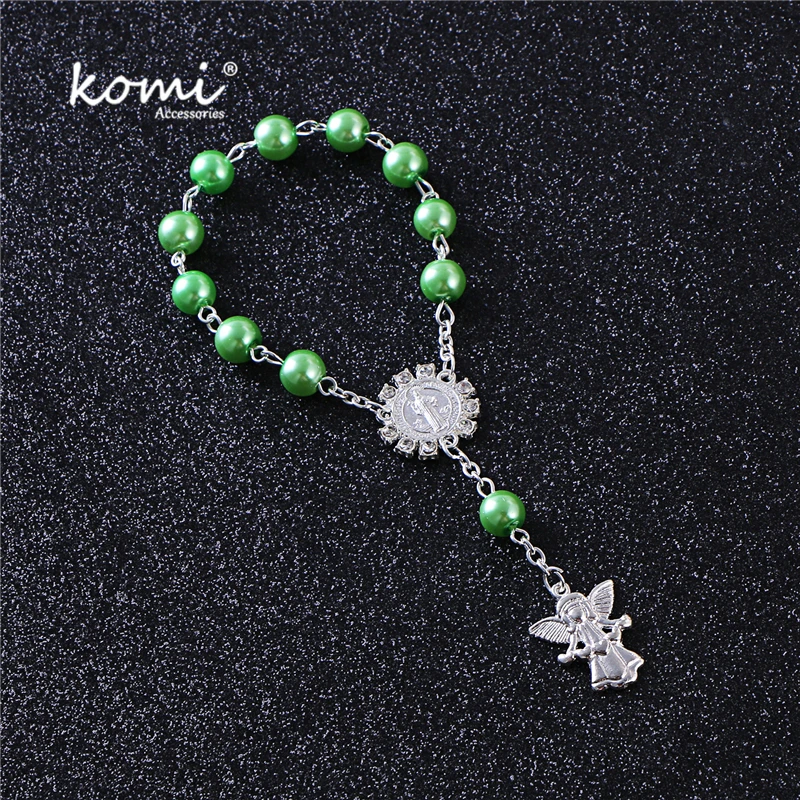

Komi Rosary Bracelet 8mm Glass Pearl Bracelets Religious Jesus Rosary Christianity Angel Finger Prayer Beads Bracelet