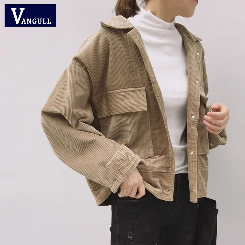 Autumn Corduroy Jacket Women Vintage Coats New Female Casual Long Sleeve Jackets Ladies Cardigan Black Winter Clothing Girls