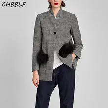 Весенний европейский модный искусственный мех украшенный карманами черно-белый полосатый костюм пальто Женский блейзер XDN8341