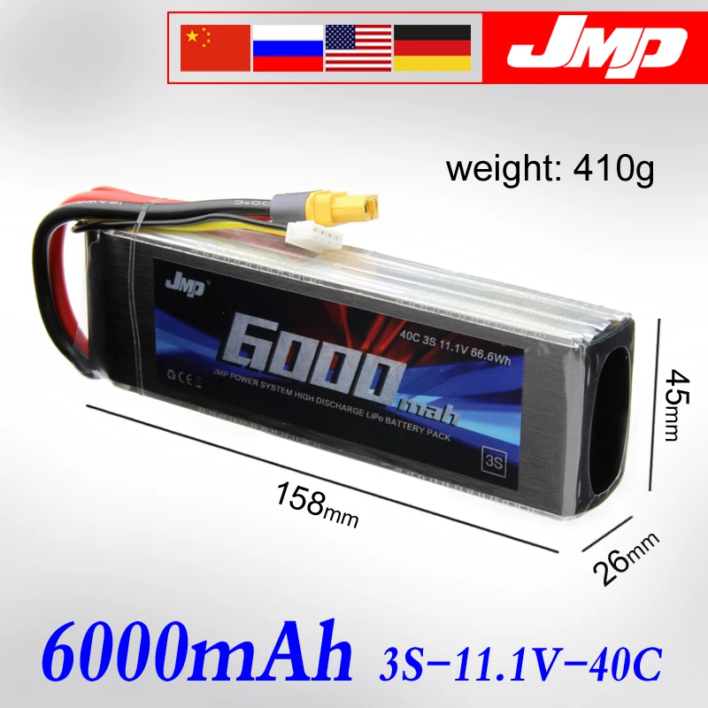 

2pcs JMP Lipo Battery 3S 6000mAh 11.1V Battery Pack 50C Battery for TRAXXAS X-MAXX UNLIMITDE E-REVO TR-4