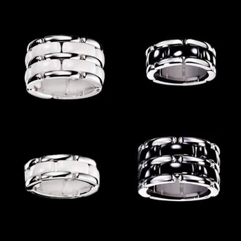 

Top Quality Single Double Style Black White Ceramic Ring Knuckle Tail Chain Rings For Men Women Stainless Steel Jewelry