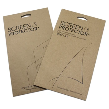 

30Pcs/lot 2 Styles Brown Kraft Paper Phone Screen Protector Packaging Box Mobile Phone Film Papercard Packing Box with Hang Hole
