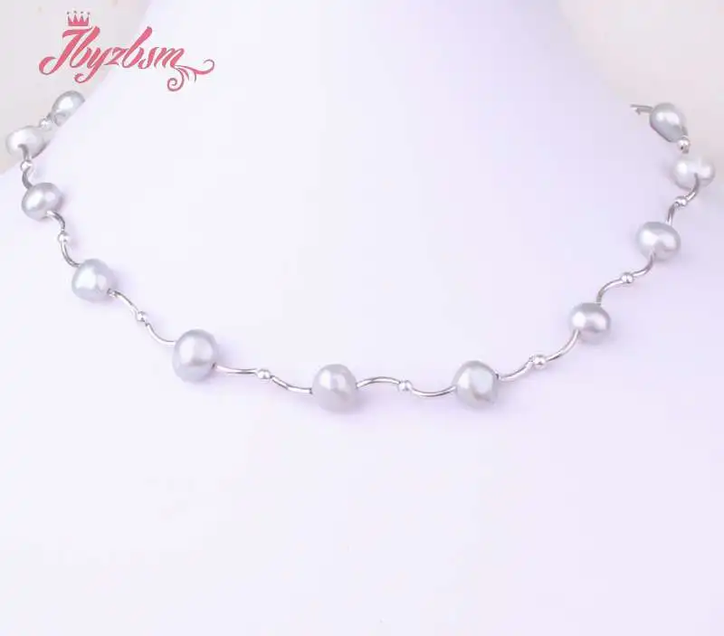 Free Shpping 6-8mm Natural Freeform Shape Cultured Pearl Gem Stone Beads White Silver Plated Fashoin Style Necklace 16 Inch