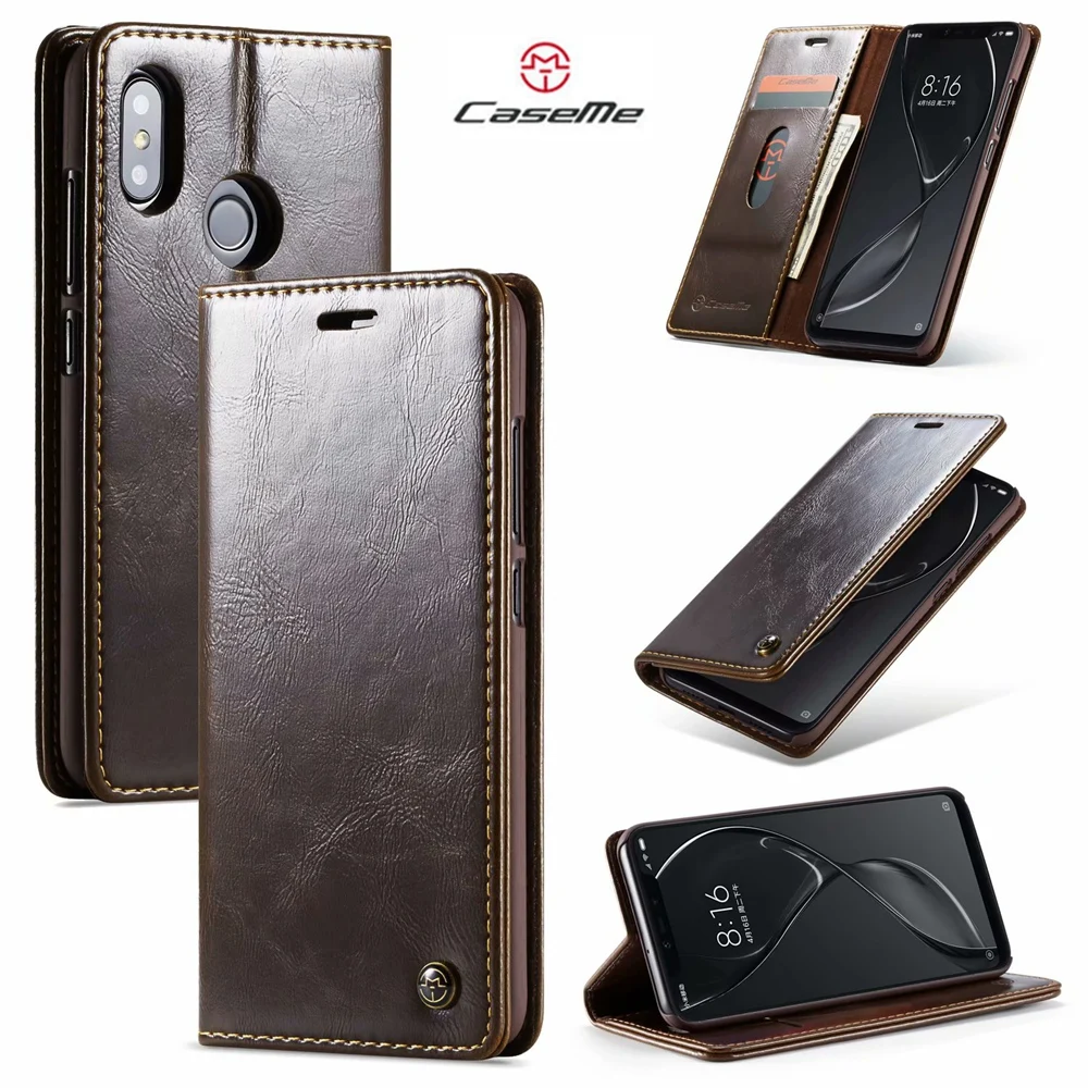 CaseMe Magnetic Wallet Phone Cases For Xiaomi Mi8 Luxury Leather Flip Case For Redmi 6 6A