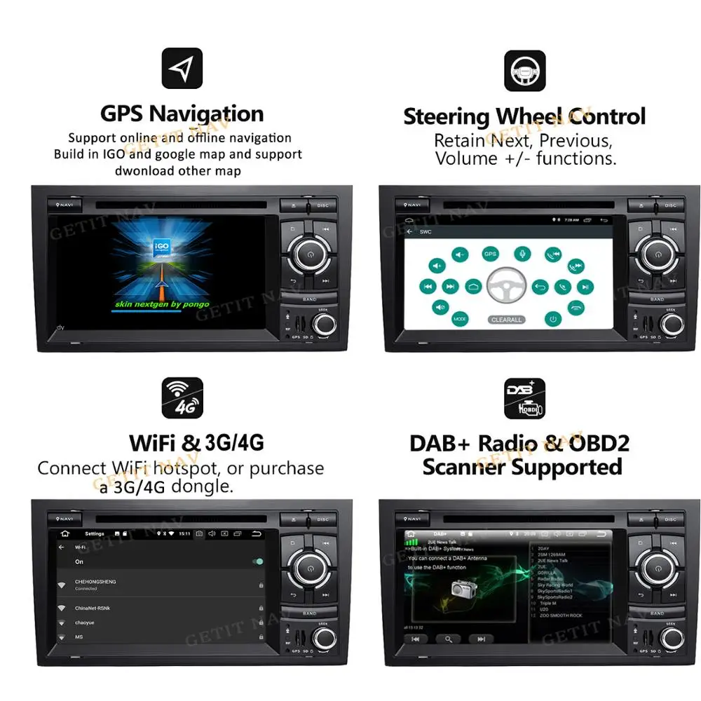 Best 64GB DSP Android 9 Car Stereo DVD Multimedia Player for Audi A4 S4 RS4 2002 - 2007 with WiFi BT GPS Navigation Radio IPS Screen 2