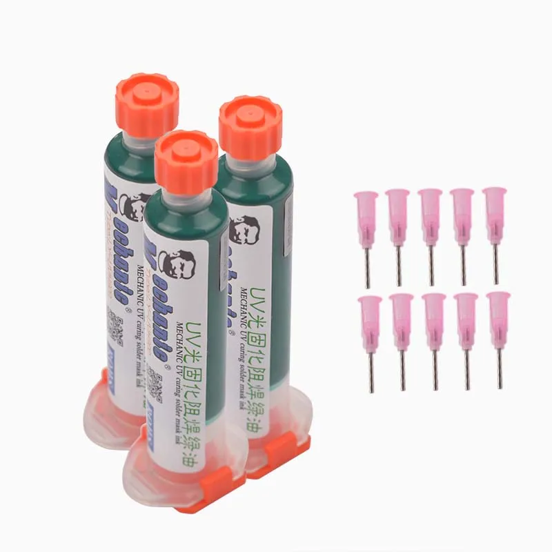 

Green Oil Flux set UV Curable Solder Mask 10CC for PCB BGA Circuit Board Protect Soldering Paste Flux Cream Welding Fluxes Oil