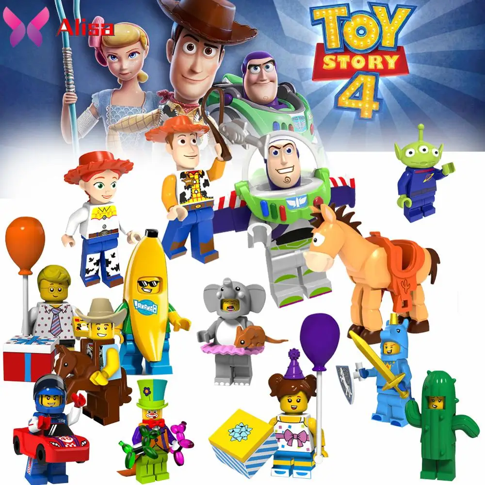 

Legoings Toys Story 4 Cartoon Mini brick figured Buzz Lightyear Banana man clown E.T. Building Blocks Toys for Children gift