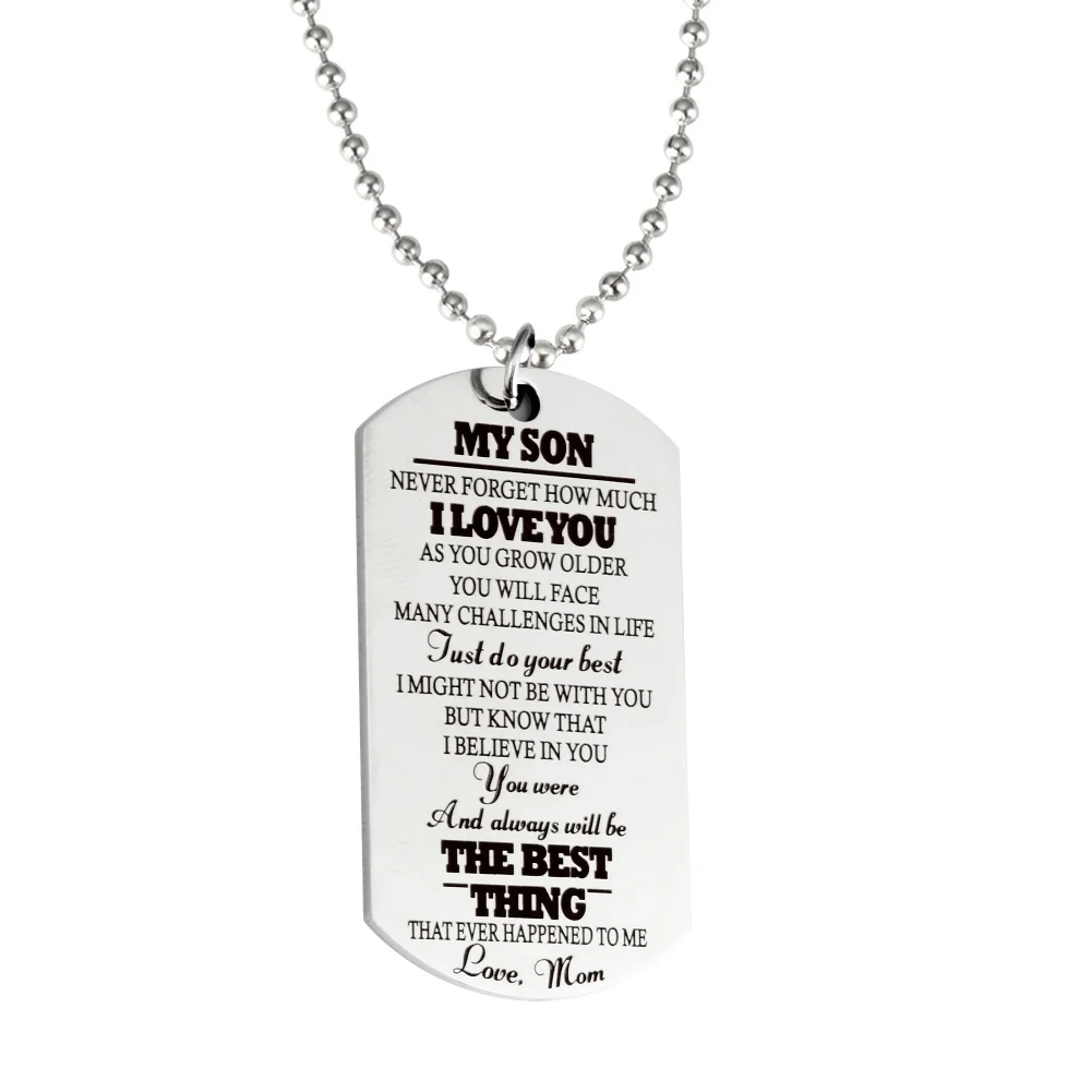

TO MY SON DAUGHTER LOVE MOM Family Jewelry Charm Keychain KeyRing Pendant Necklace Stainless Steel Military Dog Tags Best Gifts