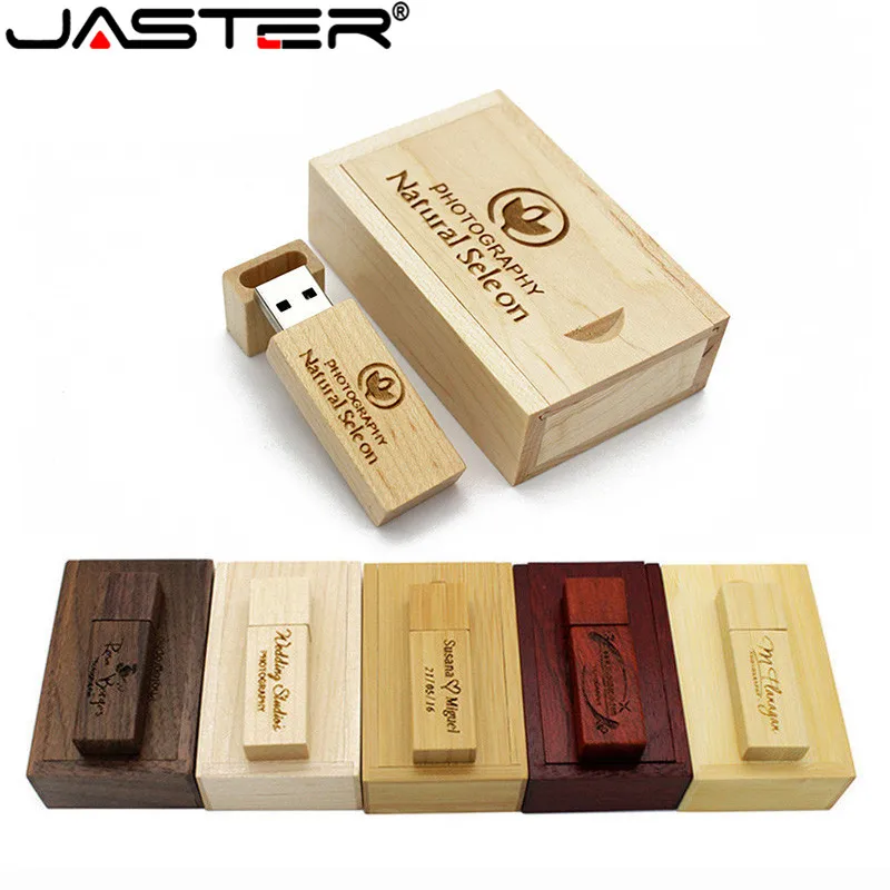 

JASTER USB 2.0 maple wooden usb +gift box usb flash drive pendrive 4GB 8GB 16GB 32GB 64GB (over 10 PCS free LOGO) wedding gifts