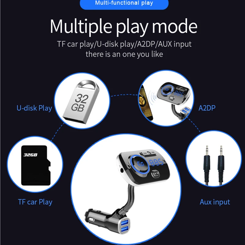 Bluetooth 5 0 автомобильный комплект громкой связи FM передатчик AUX Аудио Автомобильный
