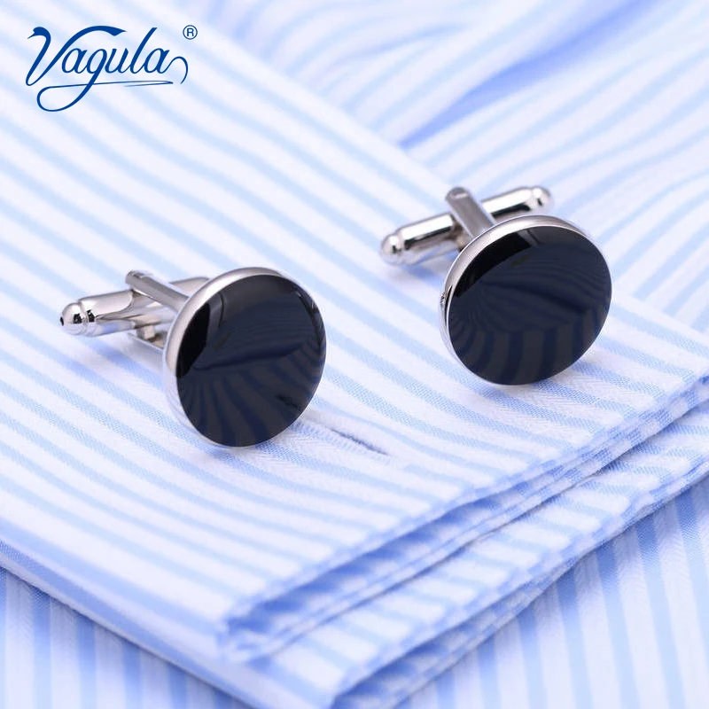 

VAGULA Classic Silver-color Plated Black Painting Copper Men's Cufflink Luxury Father's day gift Party Buttons Cufflinks 292