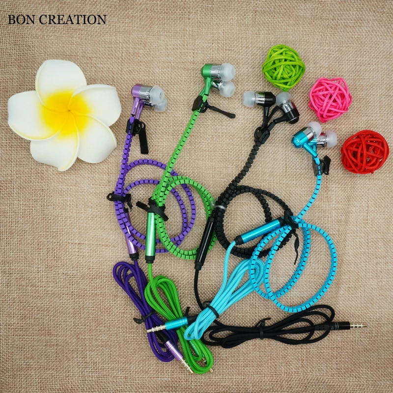 Goede BON CREATIE Goede Kwaliteit Metalen Rits Oortelefoon Universele Headset met Microfoon voor iPhone Samsung MP4 Speler