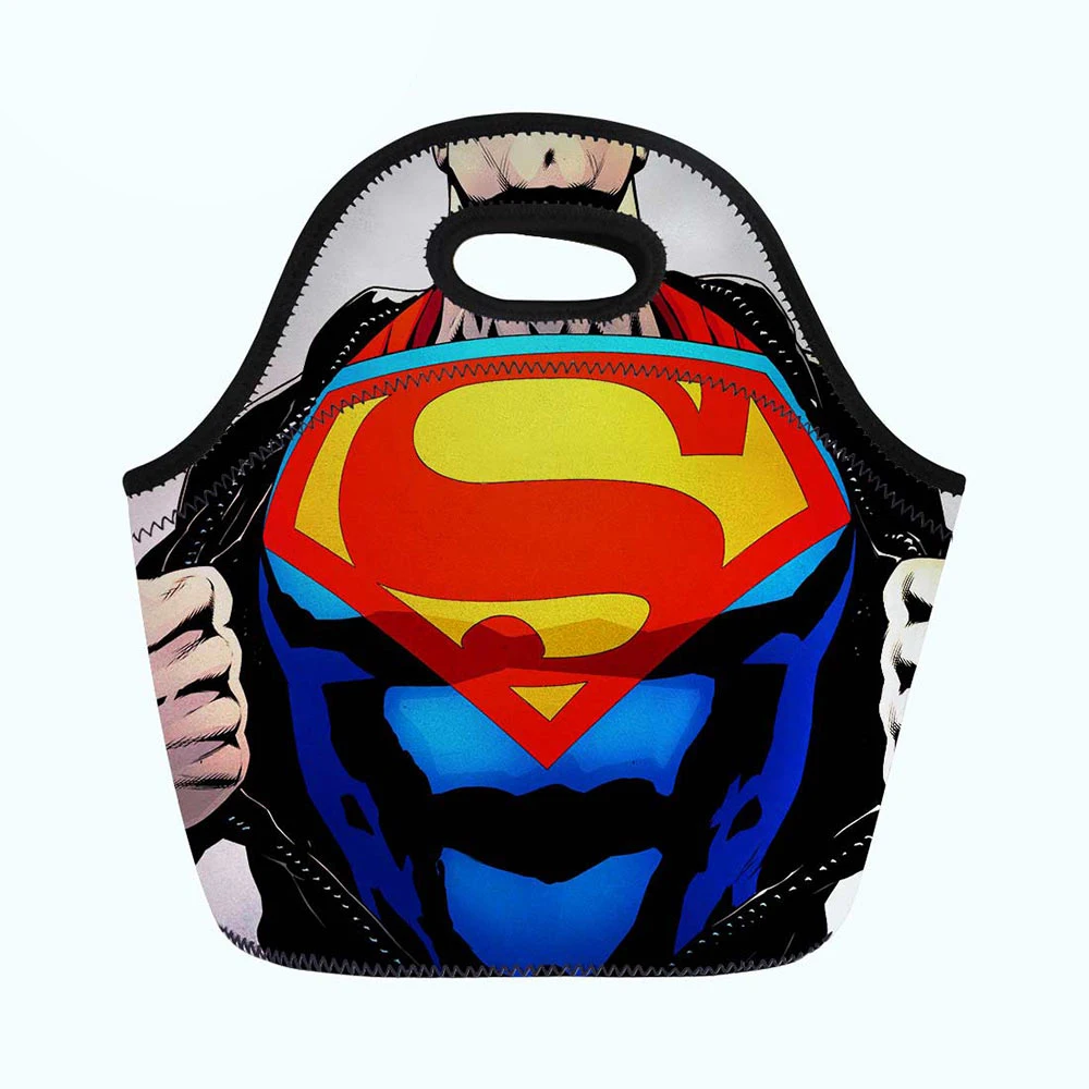 Горячие изолированные обед сумки для мальчиков Superman Spiderman Batman печатных Для мужчин теплая удлиненная пуховая абонентского ящика Еда сумки для пикника Сумки из натуральной кожи с застежкой-молнией