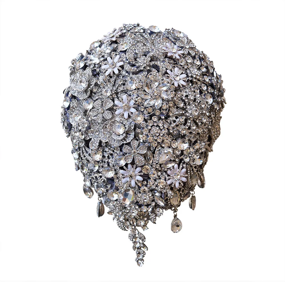 

Wedding Bride Holding Flower Artificial Holding Flower Ribbon Rhinestone Pearl Bouquet Decoration Groom party