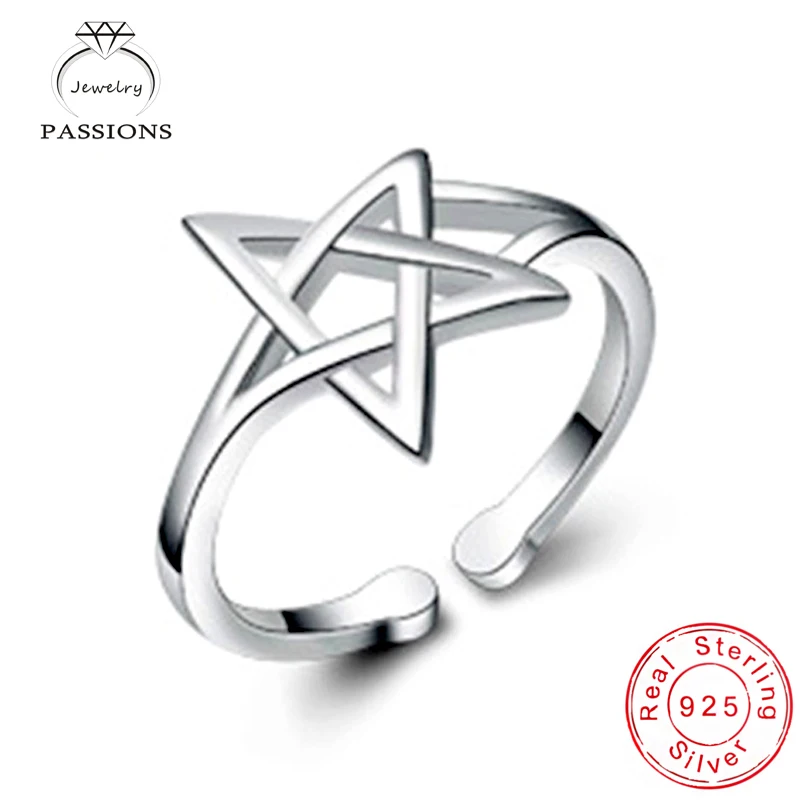 

Wholesale Jewelry Sterling Sliver Rings Hollow Star Rings For Women Resizable Rings Vintage Punk Style Bague Rings For Girl&Lady