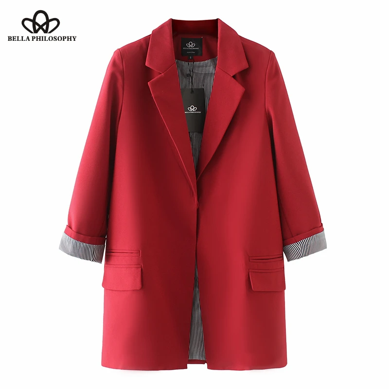 

Wonder new spring autumn full sleeves casual Blazer turn down collar ladies plus size outwears single breasted long blazer S-3XL